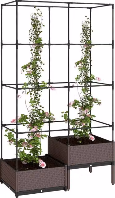 Fioriera con Griglia Rampicante ¨C Xylo ¨C 2 Vasi PP Nero 100x50x174 cm