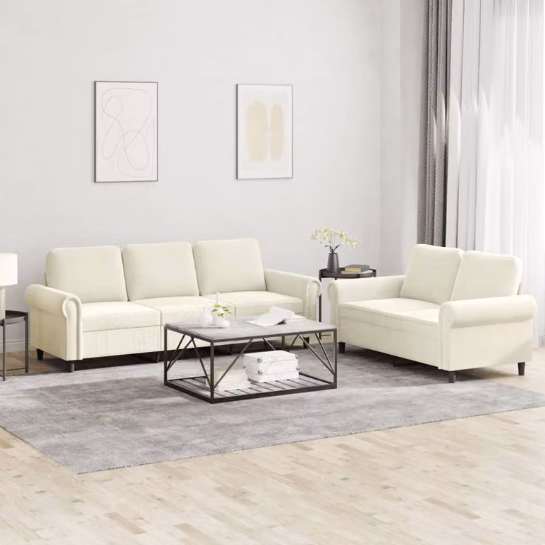 Set di Divani vidaXL in Velluto Beige con Cuscini per Soggiorno