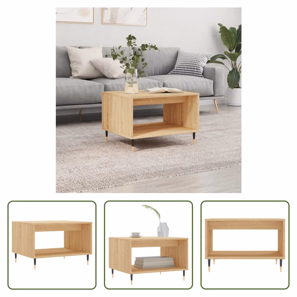 The Living Store tavolino in rovere Sonoma 60x50x40 cm materiale a base di legno