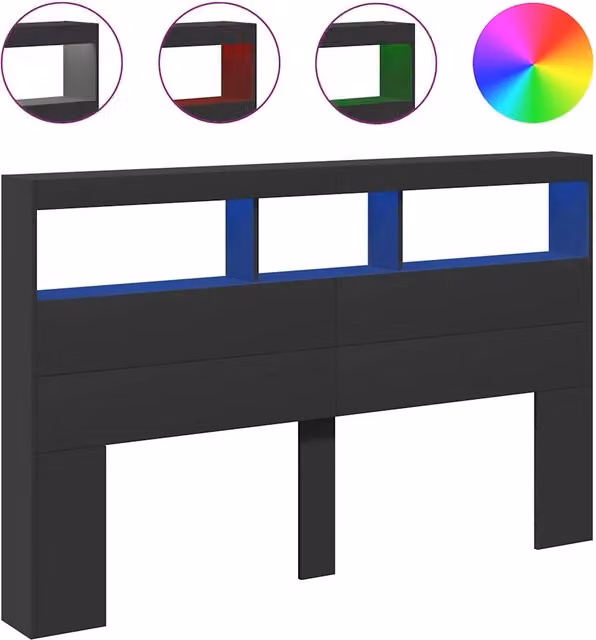 Testiera | Testata con Contenitore a LED Nera 160x17x102 cm