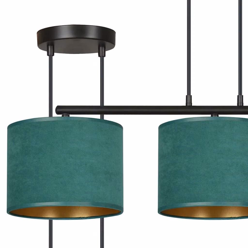 Lampadario a sospensione Emibig Hilde in tessuto e metallo, colori verde, oro e nero, con 3 lampadine E27, regolabile in altezza e dimmerabile – 2