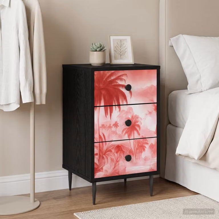 Armadio da notte vidaXL AACHEN moderno in MDF e metallo, Rovere Nero opaco, L: 36 cm, P: 33 cm, H: 61 cm