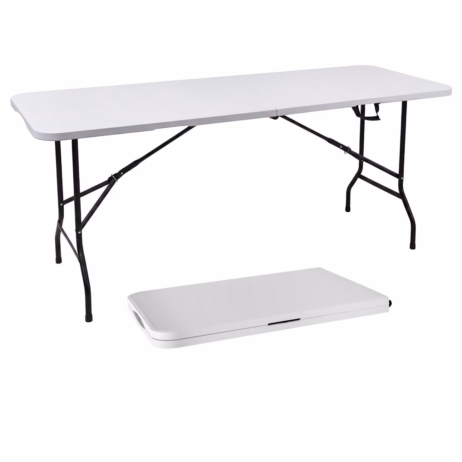 Tavolo pieghevole XL bianco con struttura in acciaio resistente alle intemperie - 180x68 cm - Tavolo da campeggio grande pieghevole con maniglia per il trasporto - Tavolo da giardino