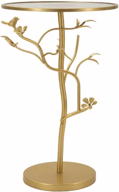 Tavolino rotondo Birds Mauro Ferretti in vetro trasparente e oro H: 38 cm, L: 60 cm, P: 60 cm