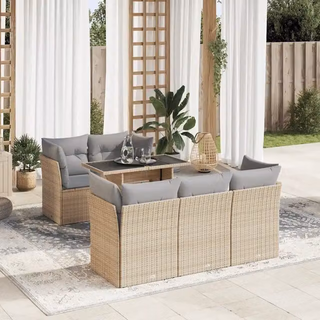 Set Divano da Giardino 6 pz con Cuscini Beige in Polyrattan 3326100
