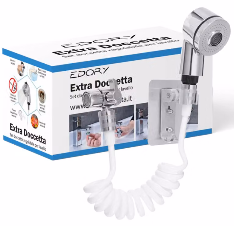 Rubinetto da parete per doccia, con miscelatore, soffione doccia, tubo flessibile esterno e spruzzatore, per bagno