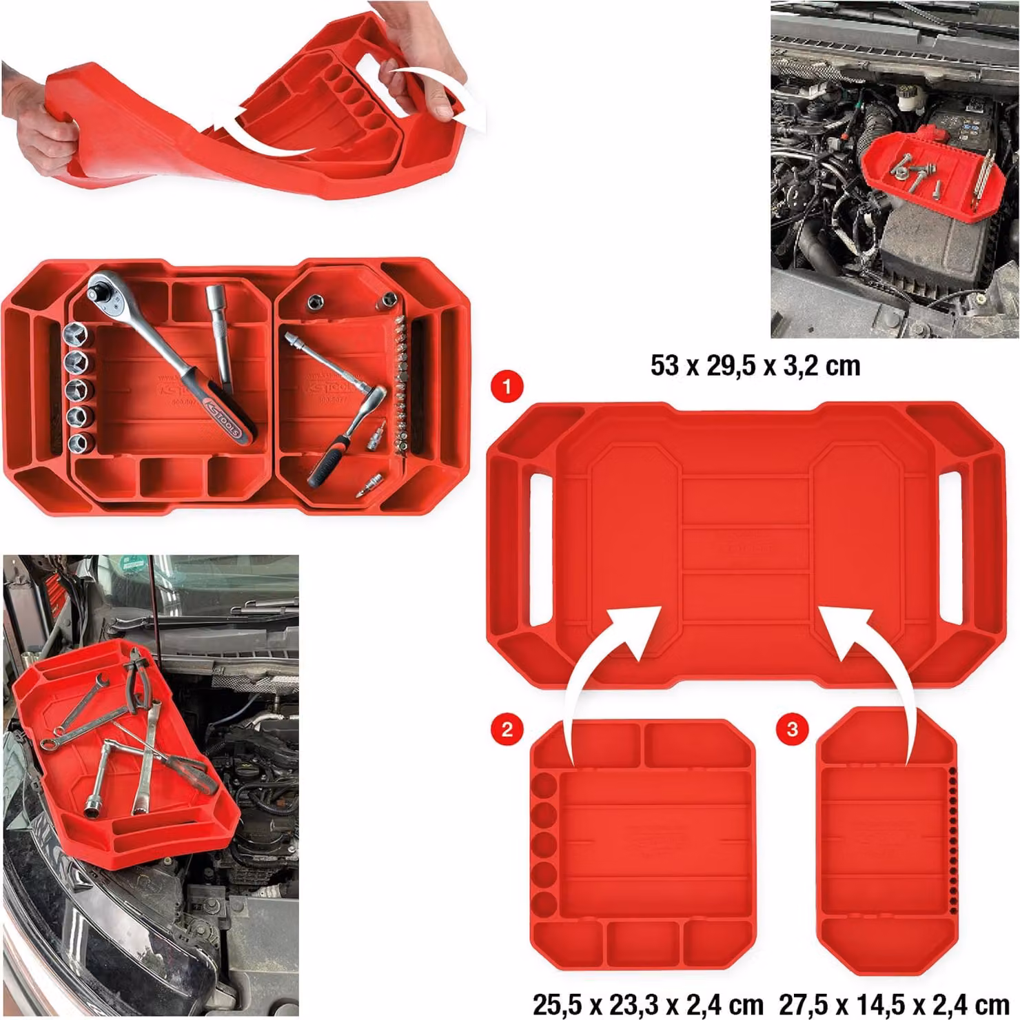 KS TOOLS Set di vassoi in silicone da 3 pezzi - 500.8077
