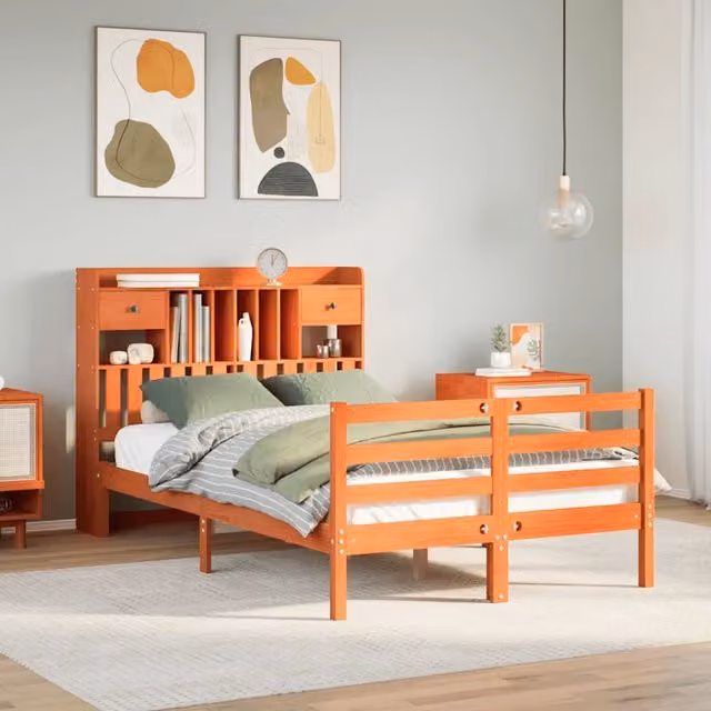 Letto Libreria senza Materasso Marrone Cera 135x190 cm in Pino 3321951