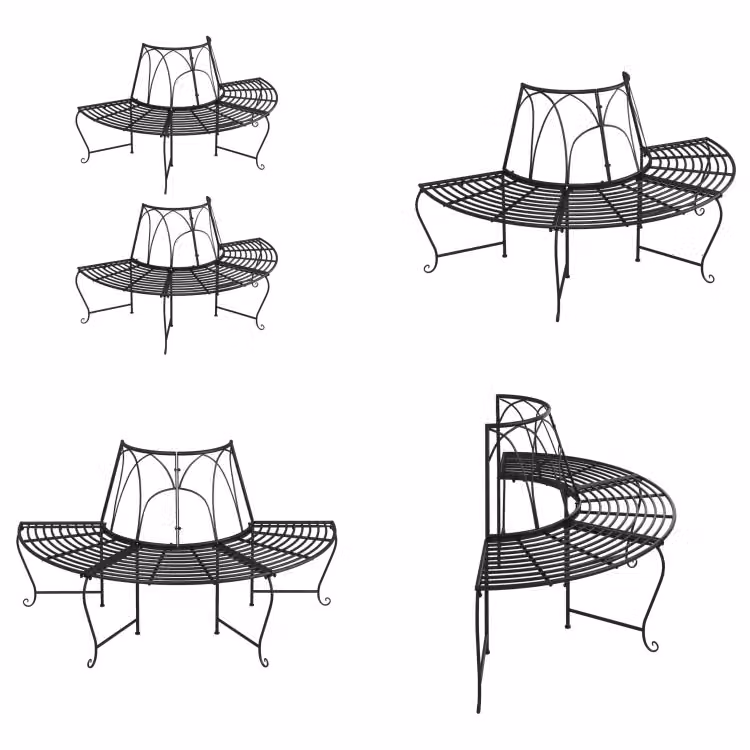 vidaXL Panche per alberi Semicircolari 2 pezzi Ø159 cm Acciaio nero - Panca per alberi - Panche per alberi - Panca - Seduta per panca