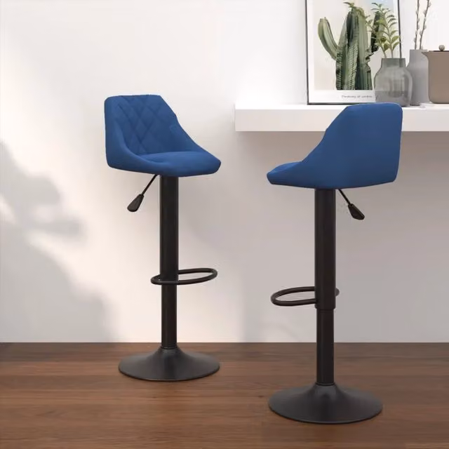 Set di 2 sgabelli da bar VIDAXL in velluto blu con seduta girevole a 360 gradi e struttura in metallo – 1