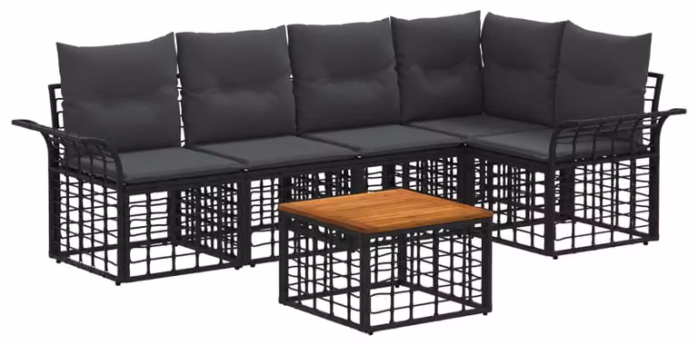 Set di divani da esterno 6 pcs Nero e Grigio scuro Poliestere