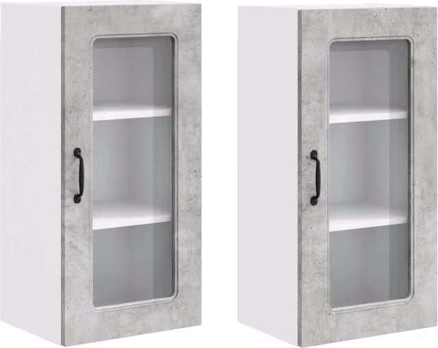 Mobile a muro Design In per cucina e soggiorno con ante in vetro, colore grigio, finitura opaca