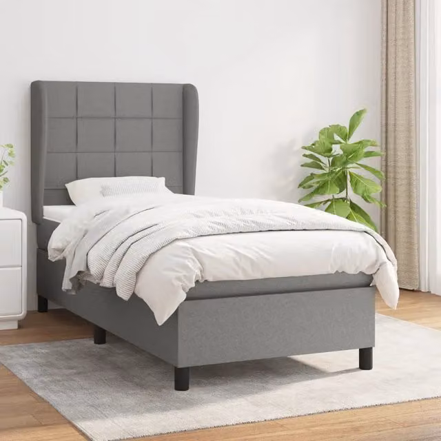 Letto a molle ibrido vidaXL con materasso in tessuto grigio e bianco, L/P/H: 90 x 190 x 25 cm – 1