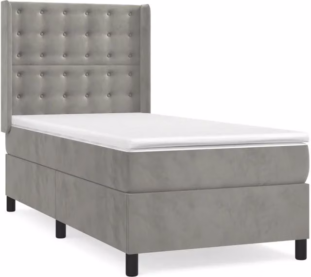 Letto singolo | Letto per adulti | Giroletto a Molle con Materasso Grigio Chiaro 80x200 cm Velluto