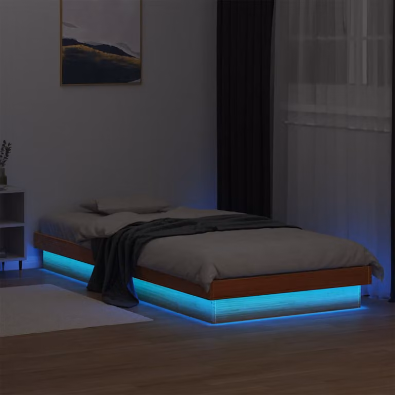 vidaXL Giroletto in legno massello di pino con illuminazione LED e porta USB, Marrone Cera, 90 x 190 cm