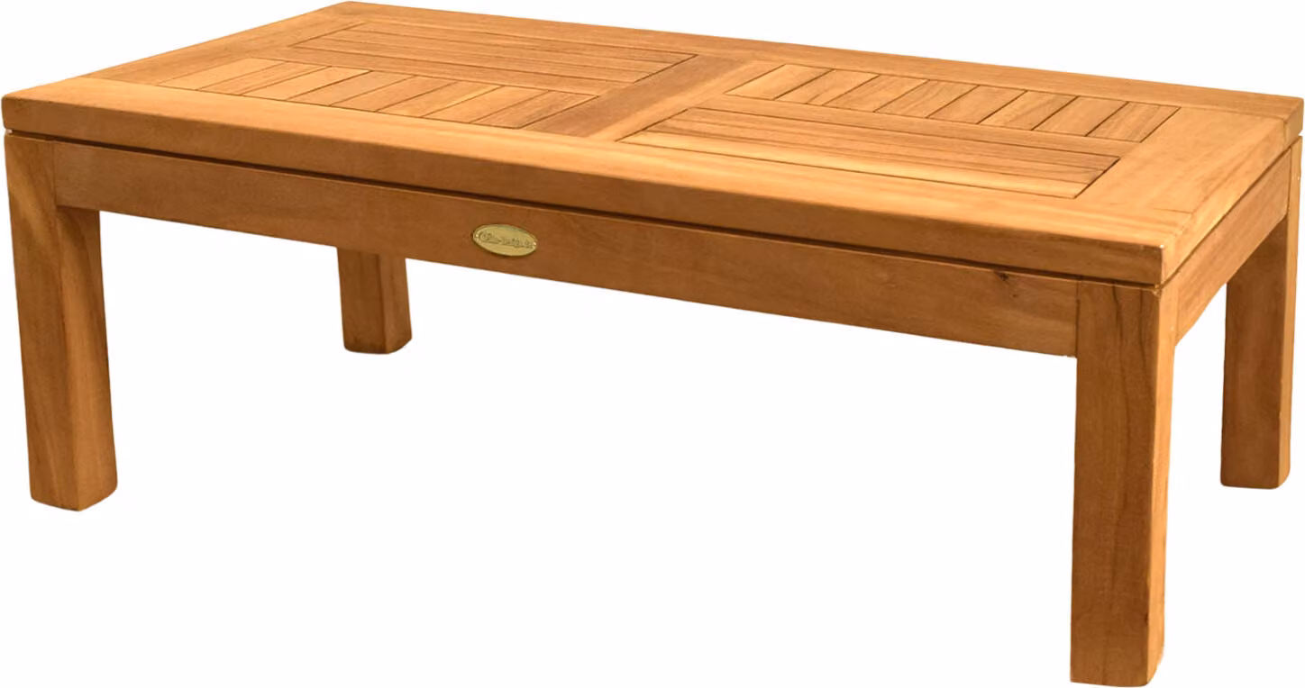 Tavolino da caffè rettangolare in teak, modello Novara, in legno massello, resistente agli agenti atmosferici