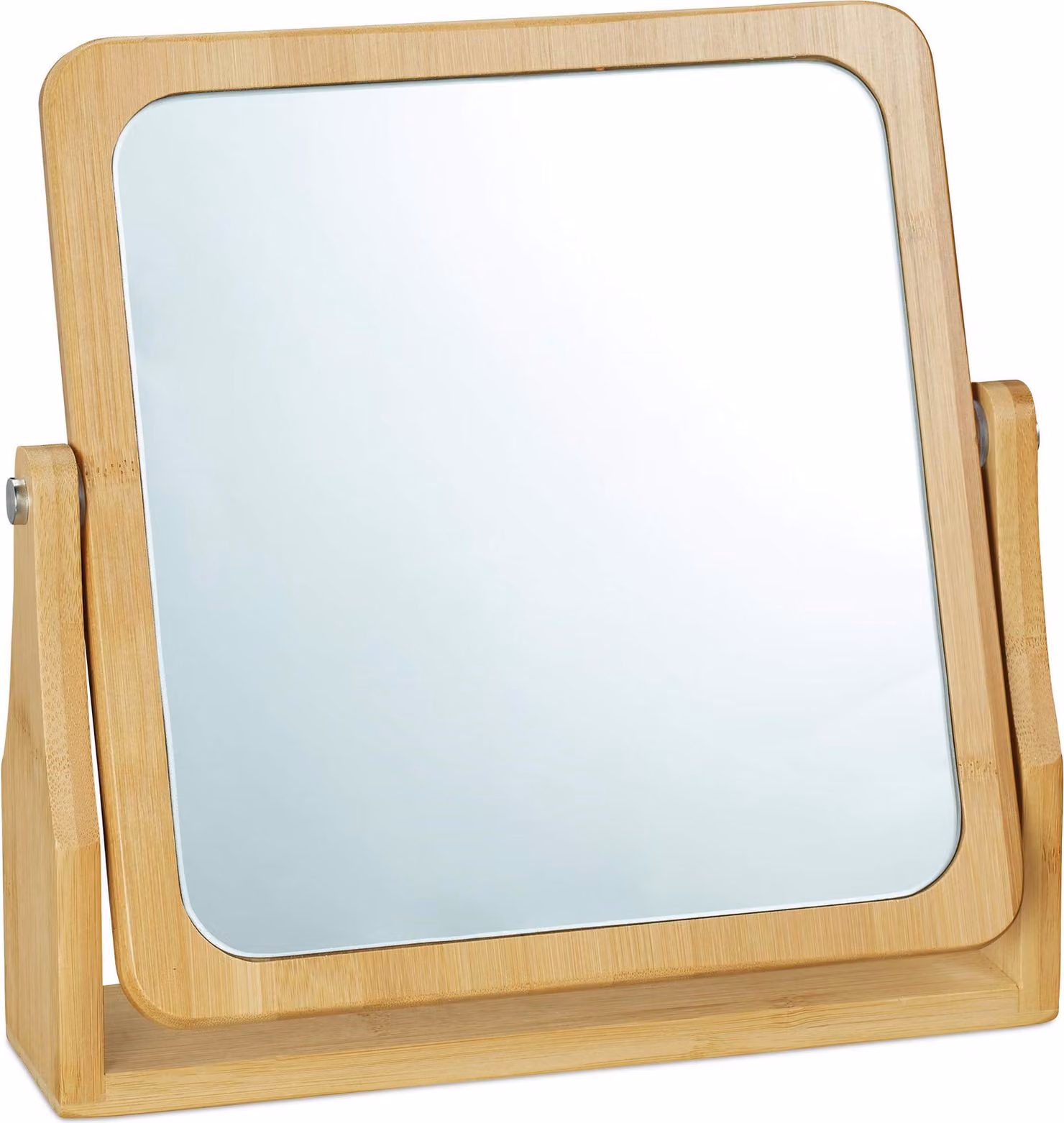 Specchio da trucco rotante a 360°, in bambù, dimensioni 27x26,5x7 cm, colore naturale