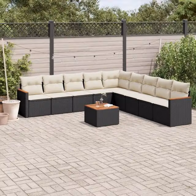 Set Divani da Giardino 10pz con Cuscini in Polyrattan Nero 3226063