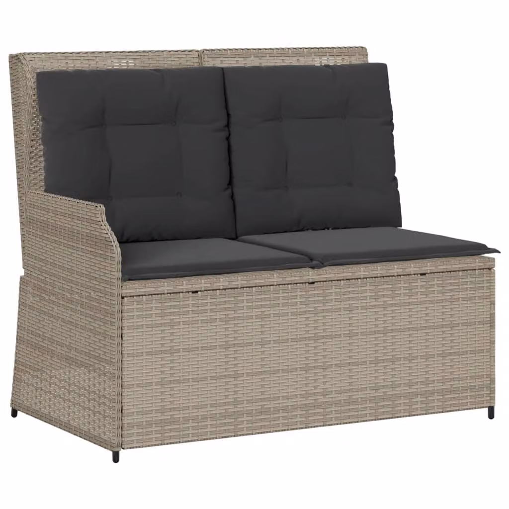 Panca Reclinabile Giardino con Cuscini Grigio Chiaro Polyrattan