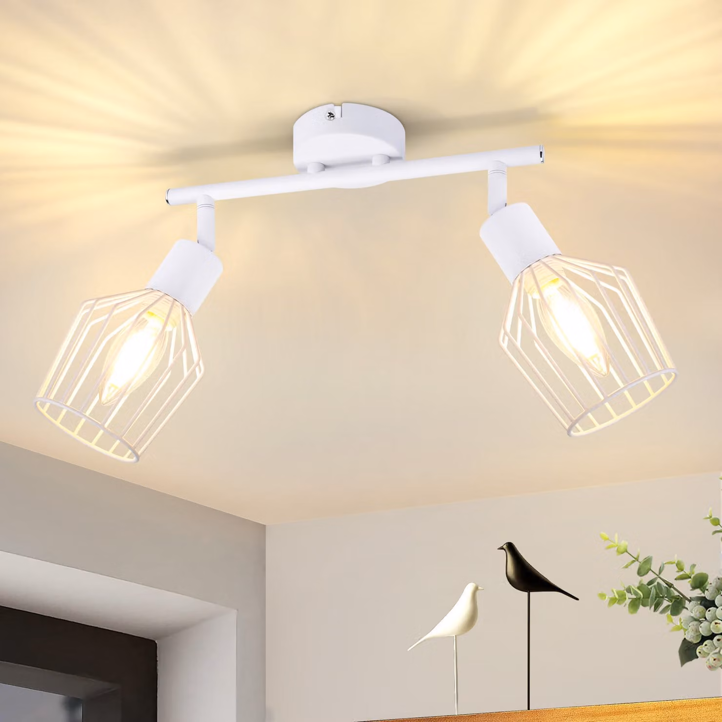 ZMH lampada da soffitto a 2 fiamme faretto da soffitto orientabile faretto da soffitto in metallo bianco E14 vintage faretto da interno ruotabile a 350° lampada da parete corridoio corridoio soggiorno