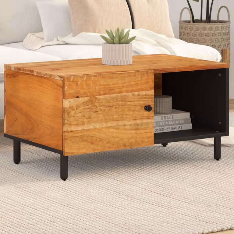 vidaXL Tavolino da Salotto Rettangolare in Legno di Acacia e Metallo, Marrone, L 80 cm x P 50 cm x H 40 cm