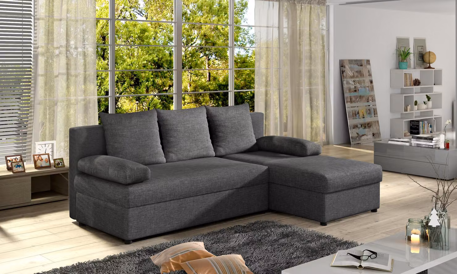 Moderne Schlafsofa Couch Polster Ecksofa Garnitur Bettfunktion Leder Ecke