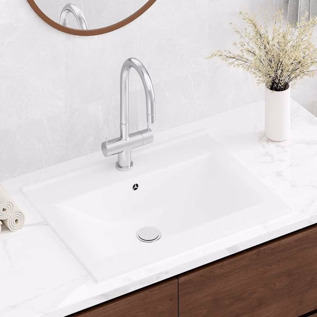 Lavello rettangolare in ceramica bianca vidaXL con foro rubinetto, L 60 cm, P 46 cm, H 16 cm