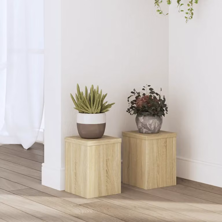 Set di 2 supporti per piante moderni vidaXL in legno color beige e marrone, L/P/H: 15 x 15 x 20 cm