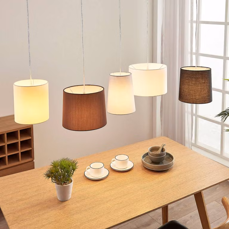 Lampada a sospensione Hermina Lindby, dimmerabile, Marrone / Ruggine, Soggiorno / Sala da pranzo, Tessuto / Stoffa / Seta, Giovanile, Lampada a sospensione