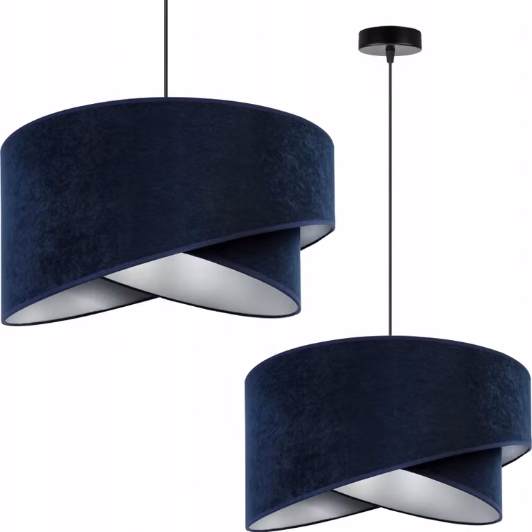 Lampada a sospensione con paralume Milano - Lampada da soffitto industriale per soggiorno, camera da letto e sala da pranzo - Lampada a sospensione in metallo con paralume in velluto - Navy