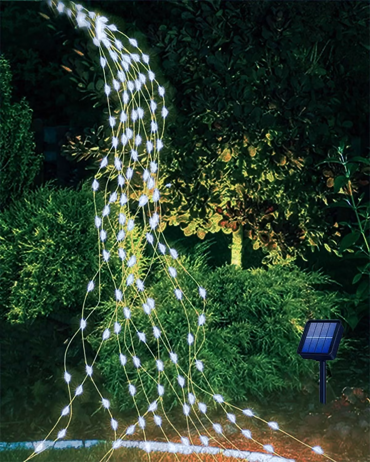 Catena luminosa solare, 2 metri, 200 LED, 8 modalità, impermeabile, luce bianca fredda