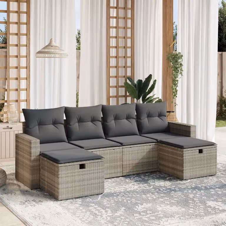 vidaXL Set Divano da Giardino a L 6pz con Cuscini Grigio con Struttura in Metallo e Polyrattan