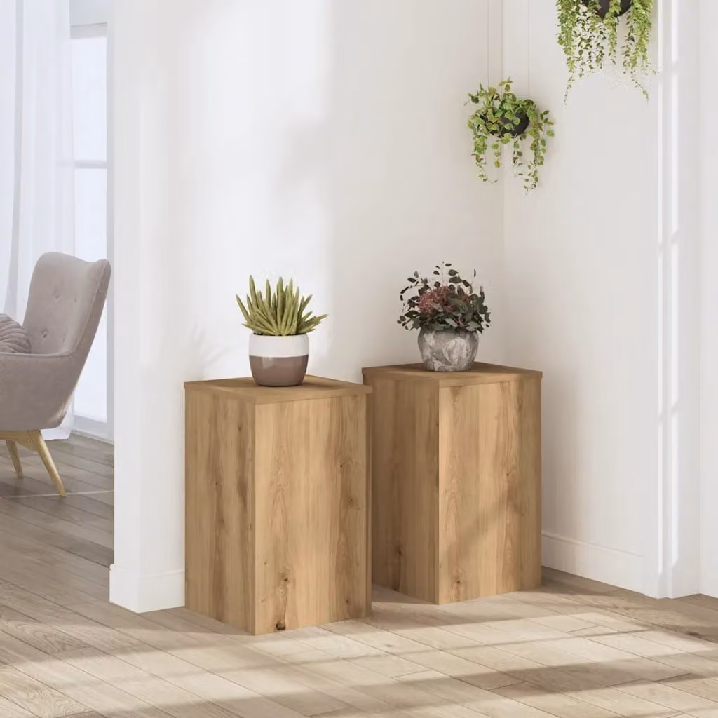 Set di 2 supporti per piante vidaXL in legno color rovere, L/P/H: 30 x 30 x 50 cm