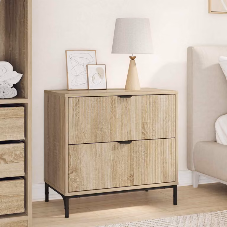 Comodino moderno vidaXL in legno ingegnerizzato e metallo, colore rovere sonoma, L: 63,5 cm, P: 36 cm, H: 61 cm