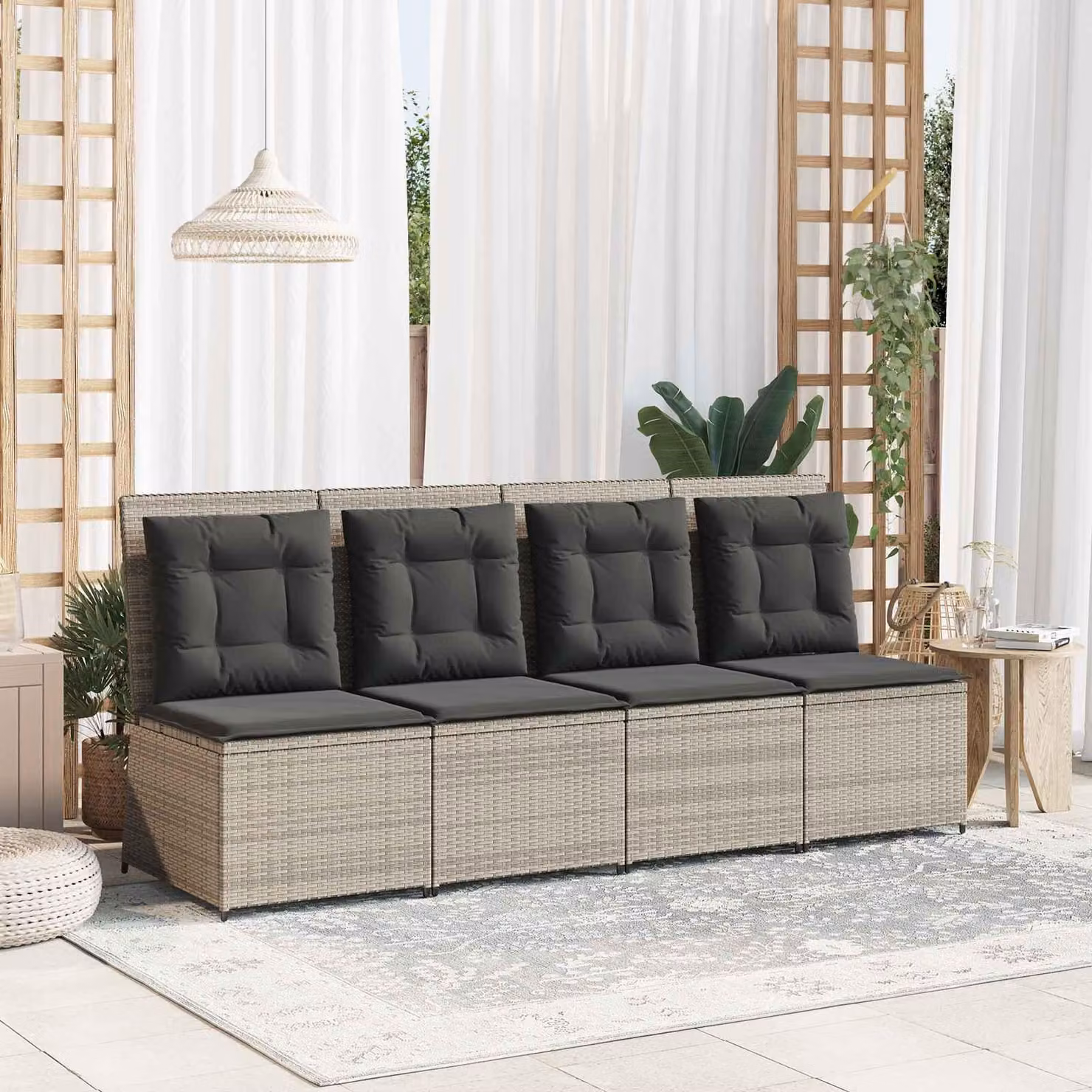 Maison Exclusive - Divano da giardino, colore grigio chiaro, in rattan sintetico