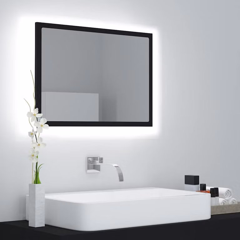 Specchio da bagno moderno vidaXL con illuminazione LED nero, L 60 cm, P 8,5 cm, H 37 cm