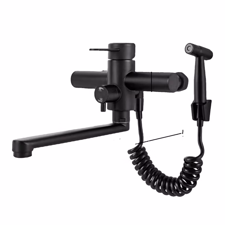 Rubinetto da cucina a parete, orientabile a 360°, struttura in acciaio inox, nero
