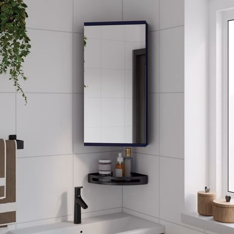 vidaXL Armadietto Angolare da Bagno con Specchio Grigio L/P/H: 30 x 24 x 60 cm