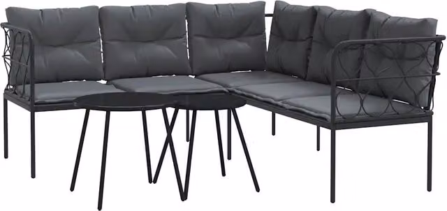 Set Salotto da Giardino Moderno a Forma di L con Tavolino e Cuscini in Textilene e Acciaio Verniciato Antracite