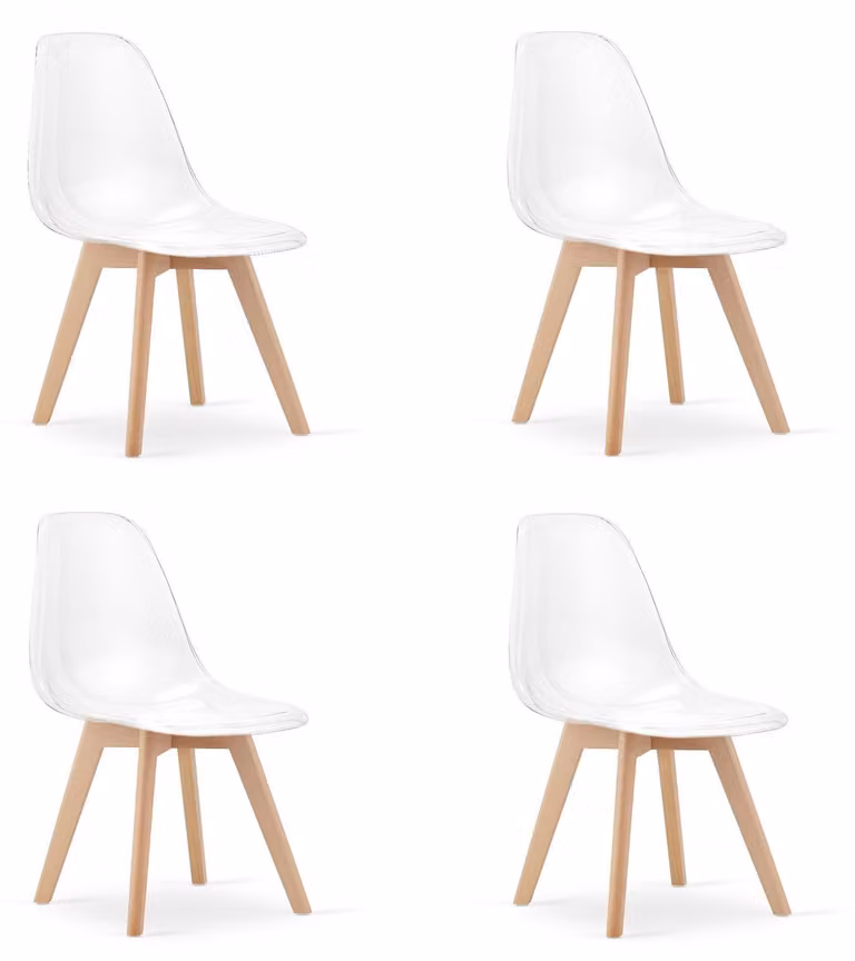 Sedia KITO, trasparente / gambe in legno naturale, 4 pezzi