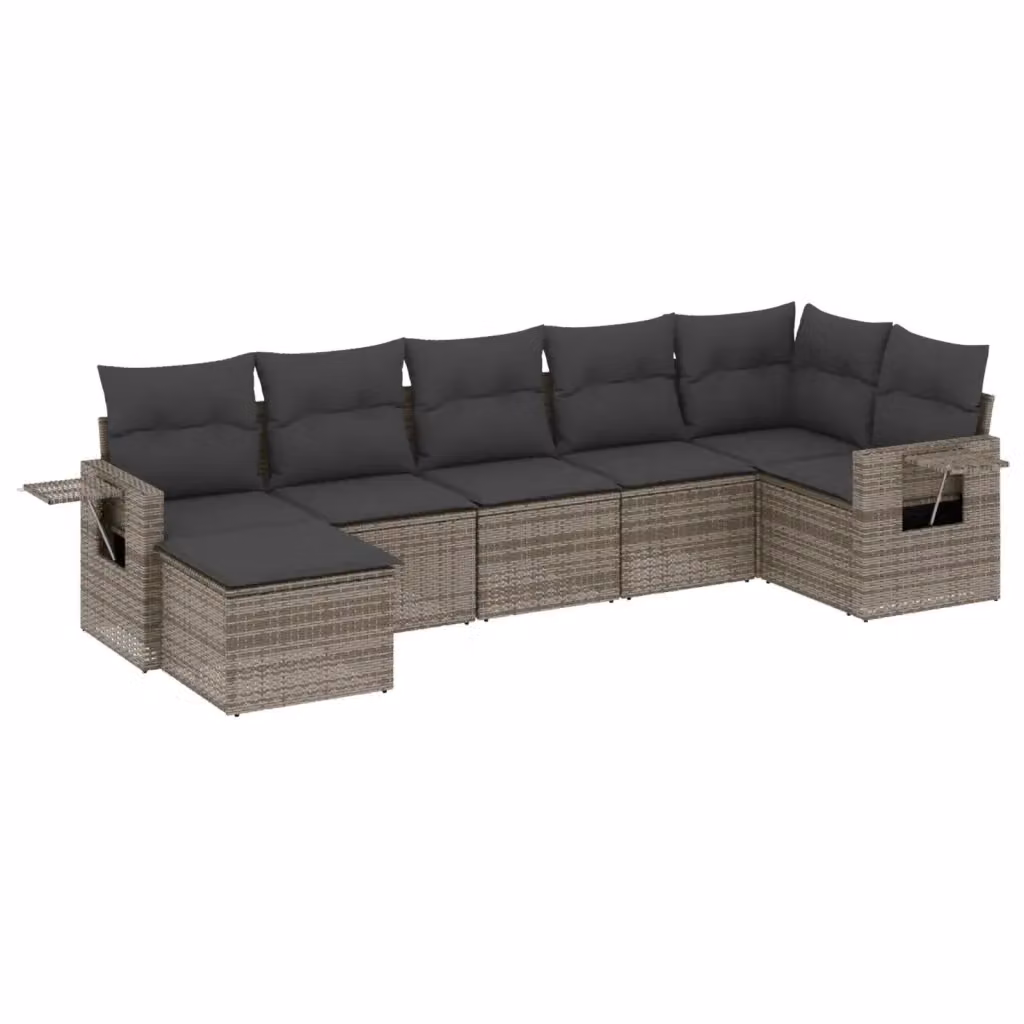 vidaXL Set Divani da Giardino 7 pz in Polyrattan Grigio con Cuscini e Tavolino – 2