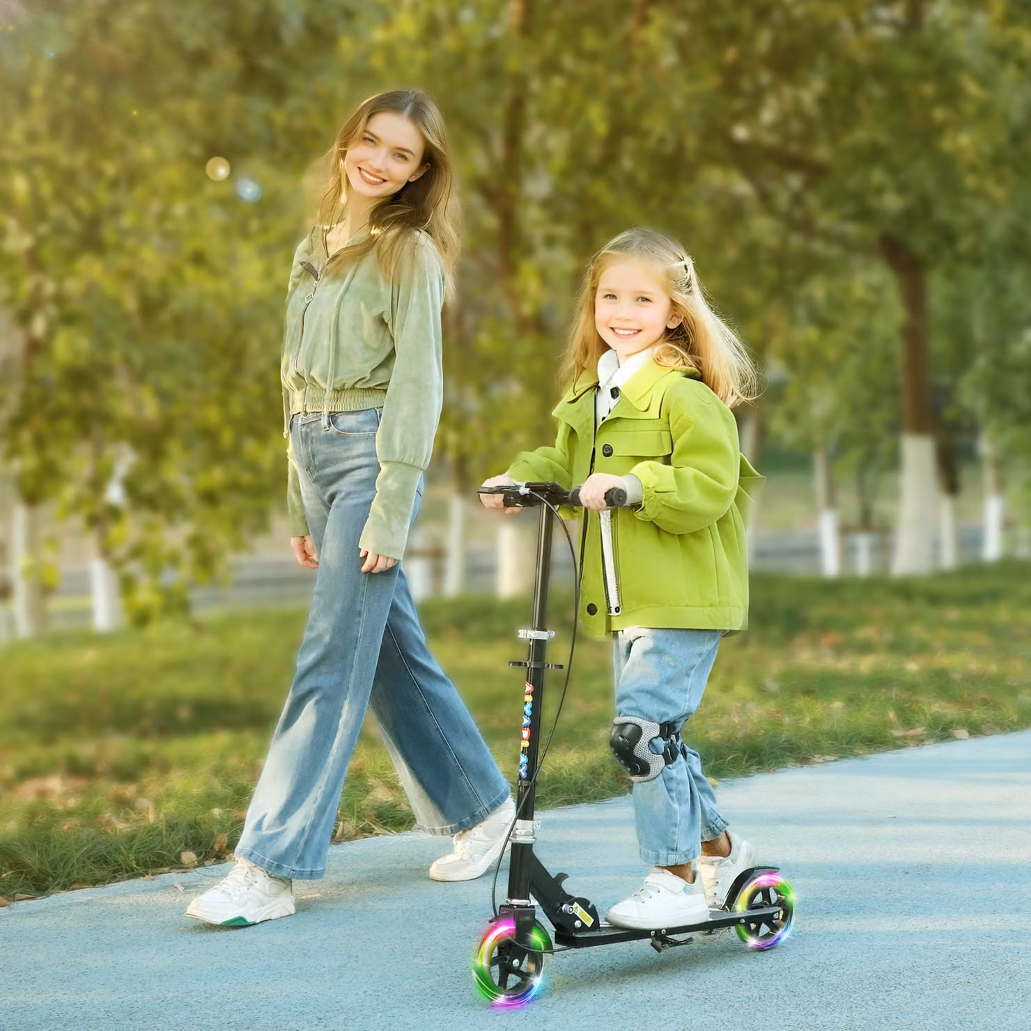Monopattino per bambini AIYAPLAY con ruote luminose, pieghevole e impugnatura regolabile, nero – 2