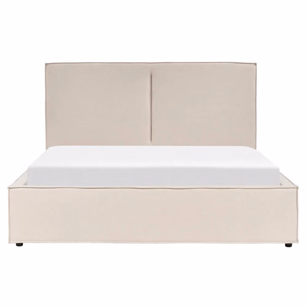 Letto King Size Beliani con Contenitore e Telaio a Doghe, Rivestimento in Tessuto Beige, L/P: 160 x 200 cm – 2