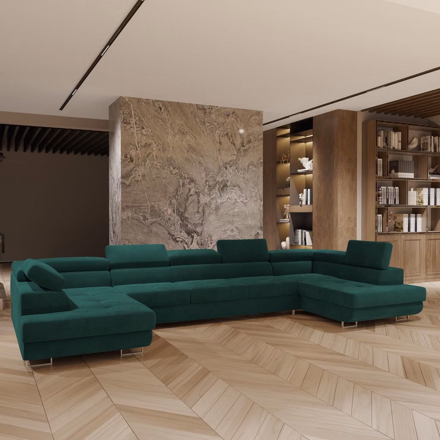 Divano angolare ISOLANO di Masseno con funzione letto a U, divano con box letto, divano da soggiorno, divano, divano letto, set di divani - verde, MONOLITH 37