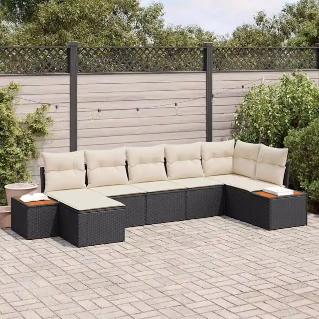 Set Divano da Giardino 7 pz Nero Poly Rattan 3348128