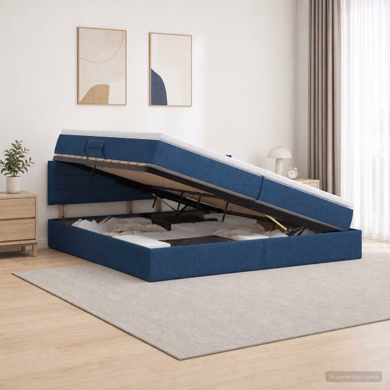 Letto con contenitore e materasso ibrido vidaXL in velluto blu, L/P: 200 x 200 cm