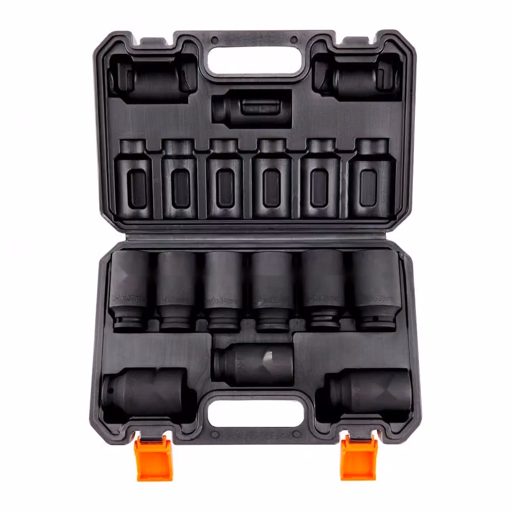 Set di chiavi a bussola a percussione, 9 pezzi - 6 punte - 1/2 pollice - Azionamento metrico - Set di utensili a cricchetto per bit