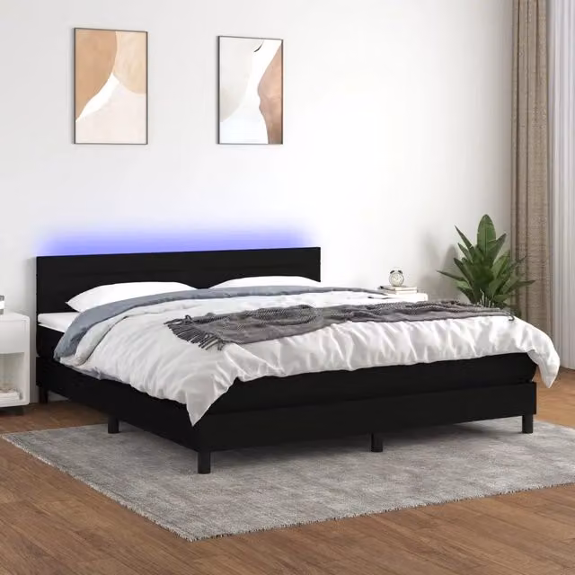 Letto a molle con materasso vidaXL in tessuto nero con illuminazione LED e porta USB L/P/H: 160 x 200 x 78 cm – 1