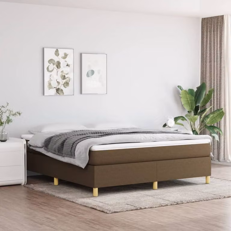 The Living Store Letto a molle con materasso marrone scuro 180x200 cm in tessuto