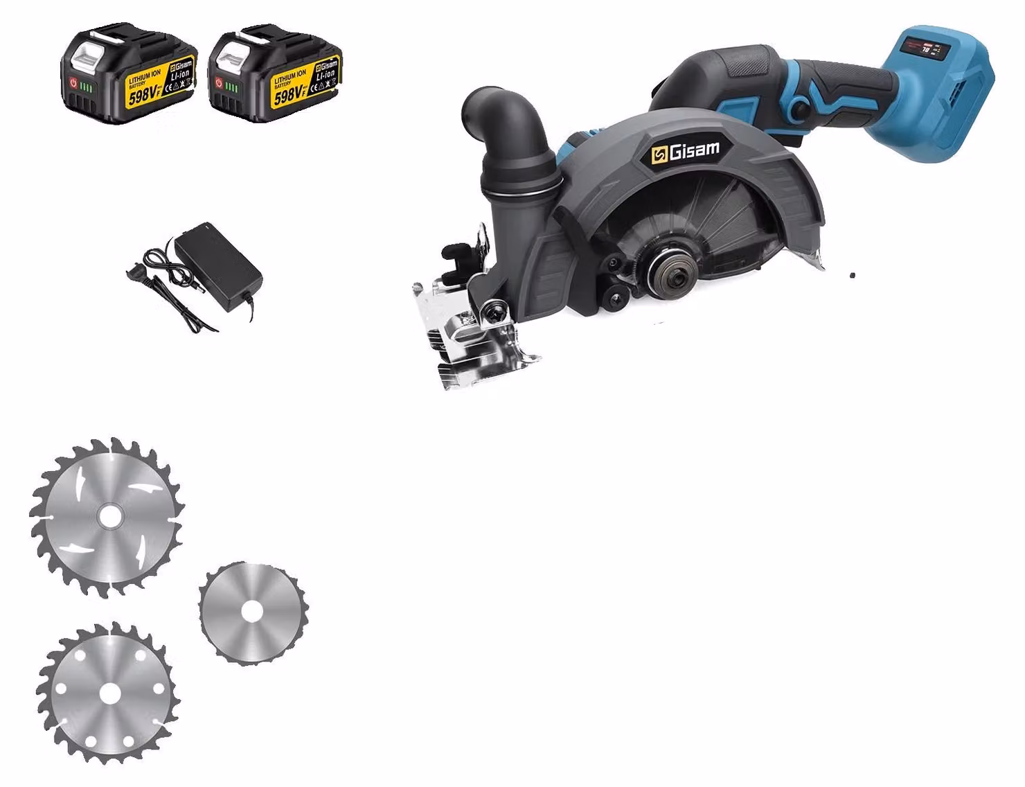 Seghetto circolare, motore brushless, angolo di taglio regolabile, 2 batterie